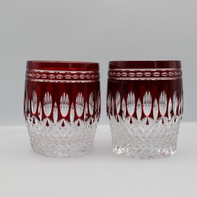 WATERFORD Crystal Clarendon Ruby Red Glasses (2)