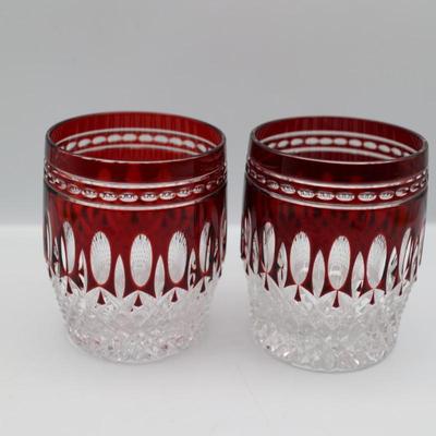 WATERFORD Crystal Clarendon Ruby Red Glasses (2)