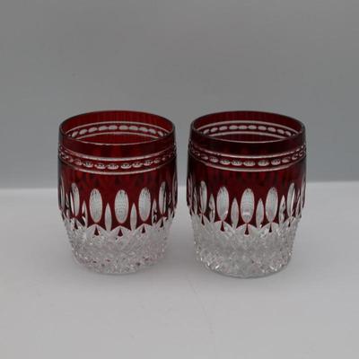 WATERFORD Crystal Clarendon Ruby Red Glasses (2)