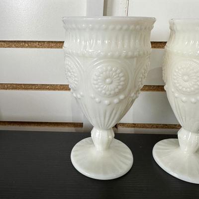 PIONEER WOMAN ADELINE SNOW WHITE MILK GLASS GOBLETS