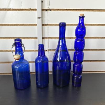 BLUE GLASS BOTTLES (3)