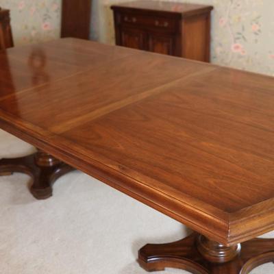 Solid Two Pedestal Dining Table with Three Leaves