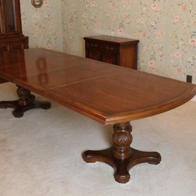 Solid Two Pedestal Dining Table with Three Leaves
