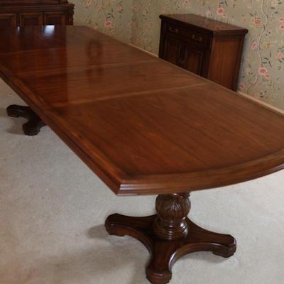 Solid Two Pedestal Dining Table with Three Leaves