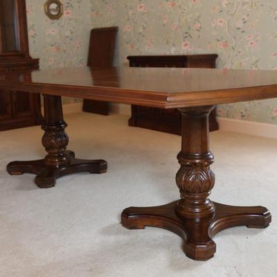 Solid Two Pedestal Dining Table with Three Leaves