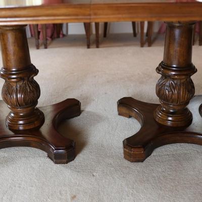 Solid Two Pedestal Dining Table with Three Leaves