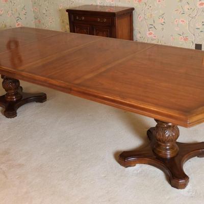 Solid Two Pedestal Dining Table with Three Leaves