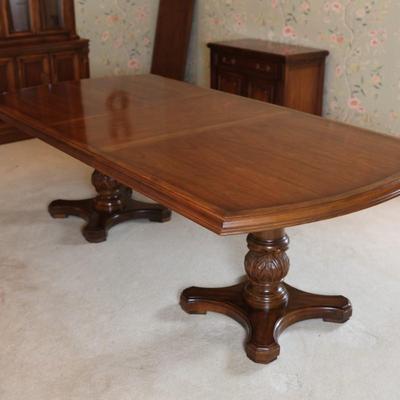 Solid Two Pedestal Dining Table with Three Leaves