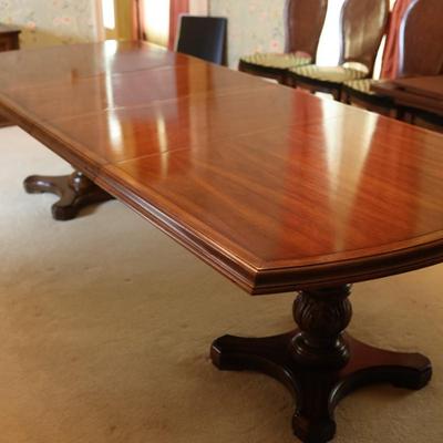Solid Two Pedestal Dining Table with Three Leaves