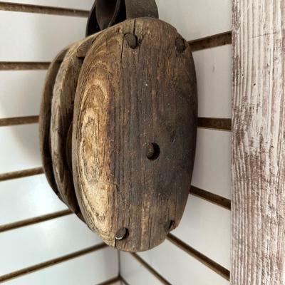 OLD WOODEN PULLEY