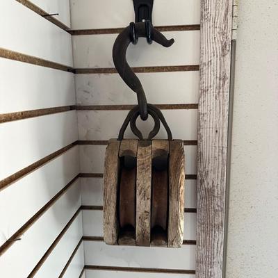 OLD WOODEN PULLEY