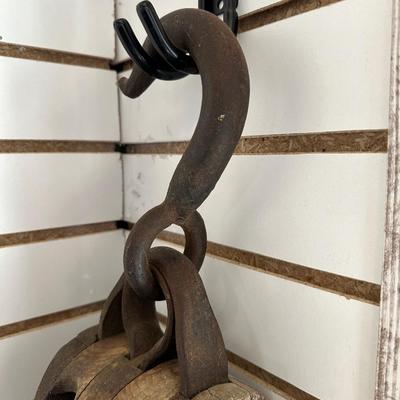 OLD WOODEN PULLEY