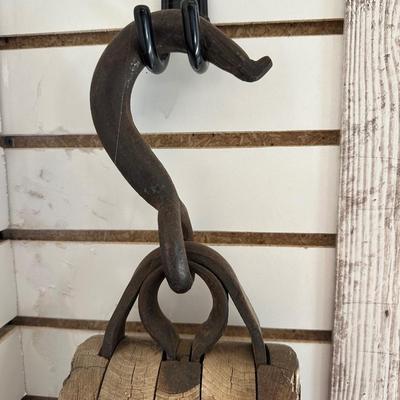 OLD WOODEN PULLEY
