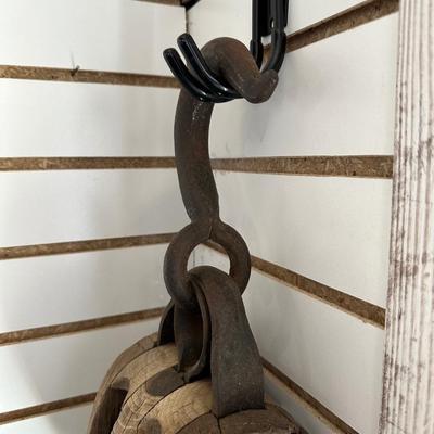 OLD WOODEN PULLEY