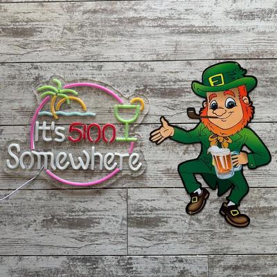 NEON LOOK LIGHTED SIGN PLUS A LEPRECHAUN SIGN