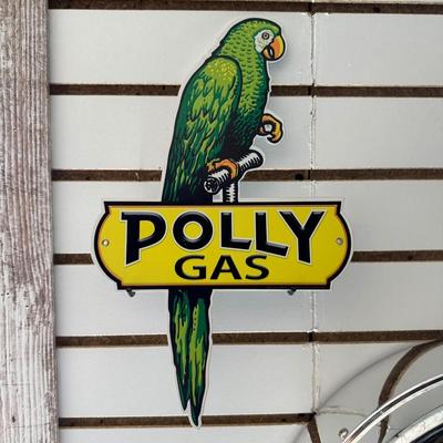POLLY GAS WALL CLOCK AND SIGN PLUS AN AUTO INSURANCE/REGISTRATION HOLDER