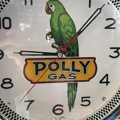 POLLY GAS WALL CLOCK AND SIGN PLUS AN AUTO INSURANCE/REGISTRATION HOLDER