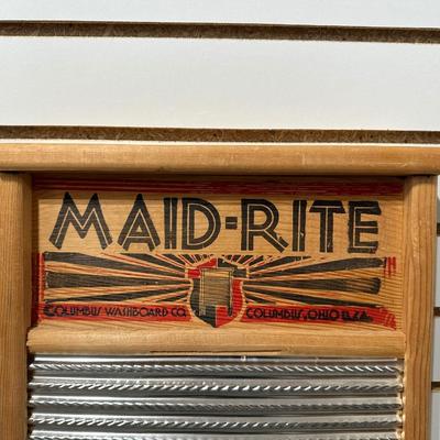 MAID-RITE WASHBOARD AND GLASS MILK BOTTLE