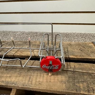 COCA-COLA WOODEN CRATE AND METAL HOLDER