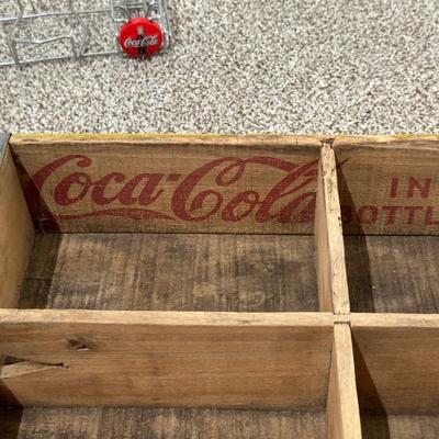 COCA-COLA WOODEN CRATE AND METAL HOLDER