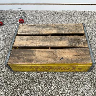 COCA-COLA WOODEN CRATE AND METAL HOLDER