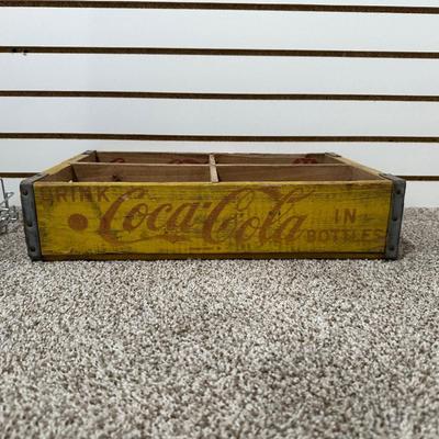 COCA-COLA WOODEN CRATE AND METAL HOLDER