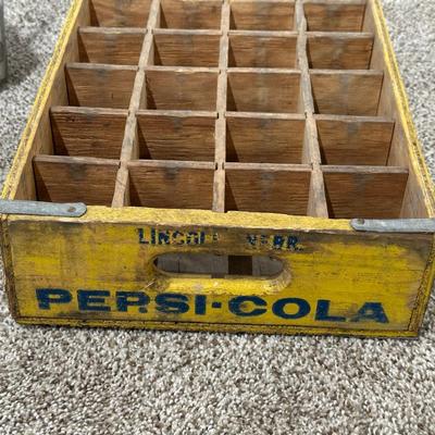 PEPSI WOODEN CRATE AND TIN SMALL BOTTLE HOLDER