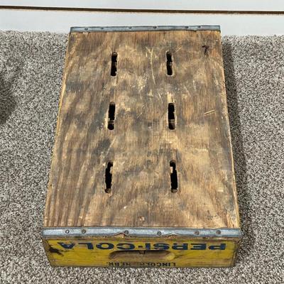 PEPSI WOODEN CRATE AND TIN SMALL BOTTLE HOLDER