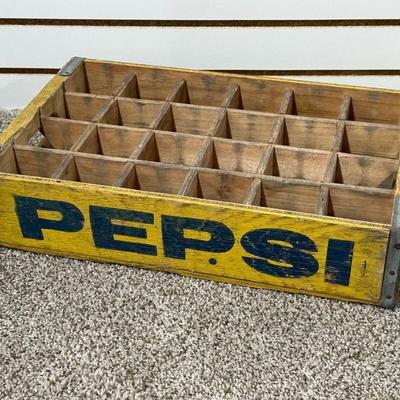 PEPSI WOODEN CRATE AND TIN SMALL BOTTLE HOLDER
