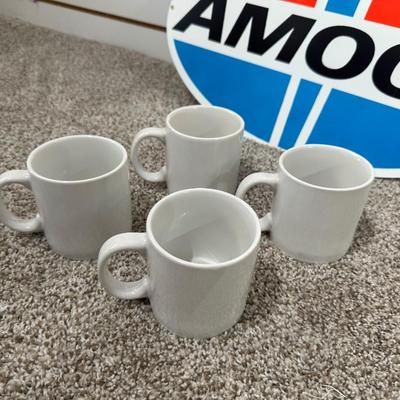 AMACO SIGN AND 4 COFFEE MUGS