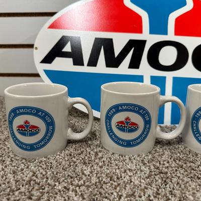 AMACO SIGN AND 4 COFFEE MUGS