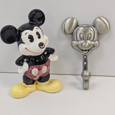 Walt Disney Productions Ceramic Mickey Mouse Ceramic Figure & Solid Metal Pewter Coat Hanger
