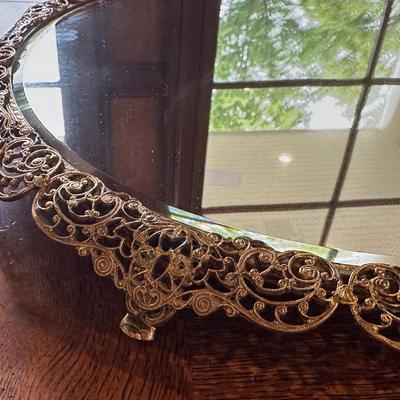 Vintage Brass Round Vanity Mirror