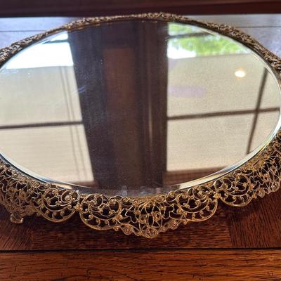 Vintage Brass Round Vanity Mirror