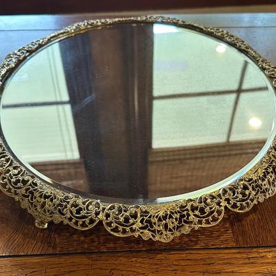 Vintage Brass Round Vanity Mirror