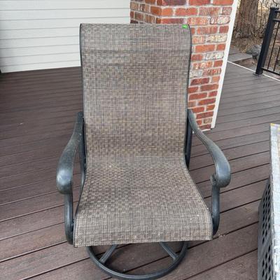 Hannamint Wrough iron table, 6 chairs and Umbrella and cushions