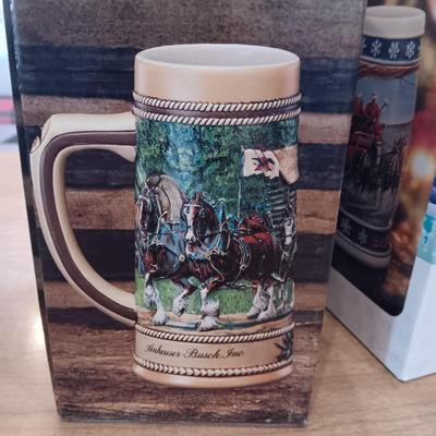 2 BUDWEISER AND 1 MILLER BEER STEINS