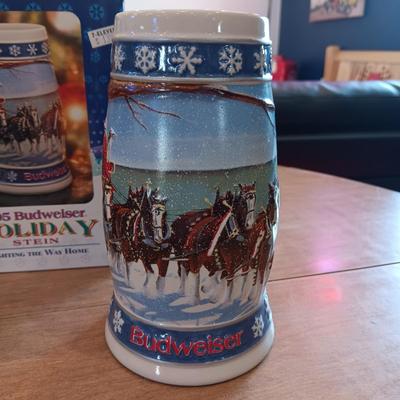 2 BUDWEISER AND 1 MILLER BEER STEINS