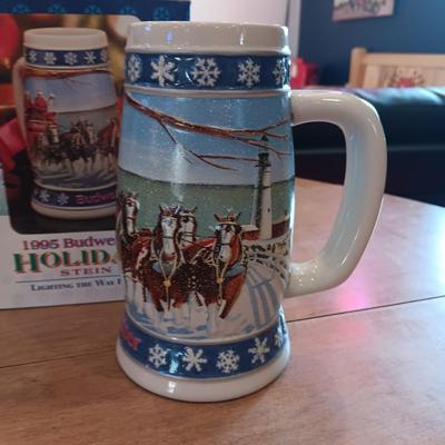 2 BUDWEISER AND 1 MILLER BEER STEINS