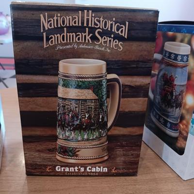 2 BUDWEISER AND 1 MILLER BEER STEINS