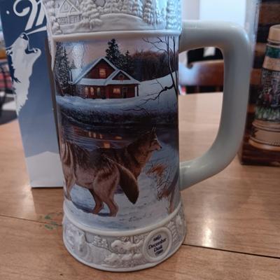 2 BUDWEISER AND 1 MILLER BEER STEINS