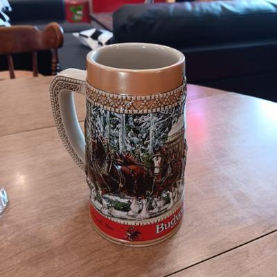 2 BUDWEISER BEER STEINS AND A 1988 BUDWEISER GLASS
