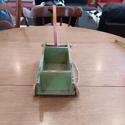 RABBIT PUSHING A WOODEN CART VINTAGE PULL TOY