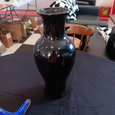 BLACK GLASS VASE, STARFISH AND ANGEL CANDLE HOLDER