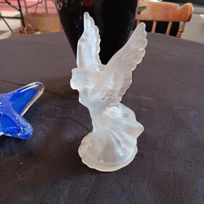 BLACK GLASS VASE, STARFISH AND ANGEL CANDLE HOLDER