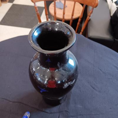 BLACK GLASS VASE, STARFISH AND ANGEL CANDLE HOLDER