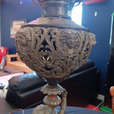 DETAILED BRASS CHERUB OIL LAMP CONVERTED TO ELECTRIC