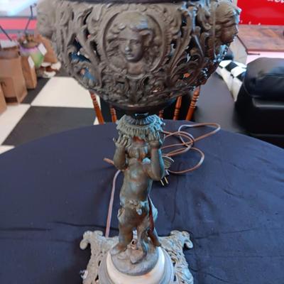 DETAILED BRASS CHERUB OIL LAMP CONVERTED TO ELECTRIC