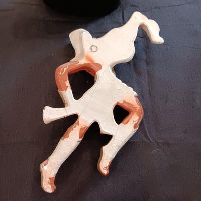 CERAMIC HORSE HEAD LAMP AND A CHALKWARE UNIVERSAL STATUARY WALL HANGING