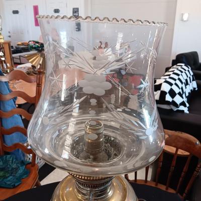 ANTIQUE BRASS OIL LAMP CONVERTED TO ELECTRIC